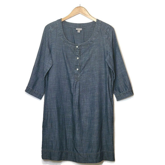 J Jill Linen Blend Chambray Blue Scoop Neck Midi Dress Relaxed Fit Casual Size S - Picture 1 of 12